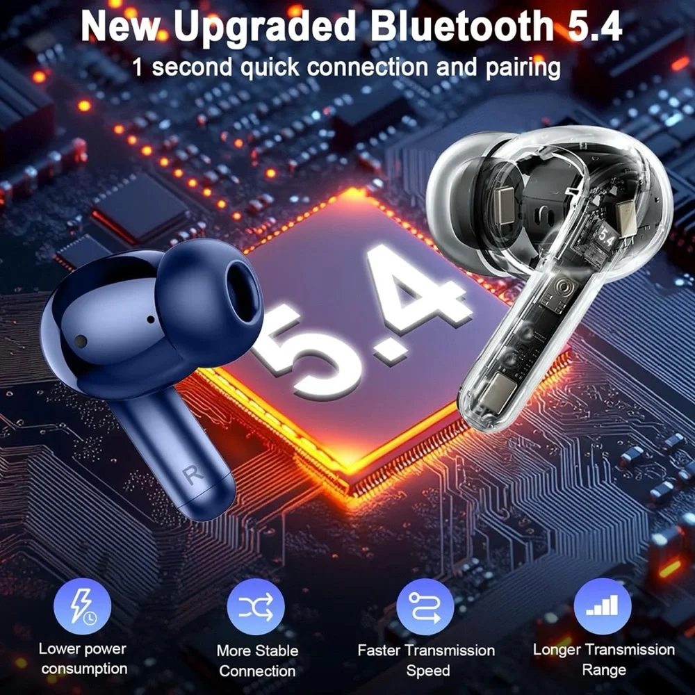 Wireless Earbuds Bluetooth 5.4 Headphones, 2025 Hi-Fi Stereo Bass Ear Buds